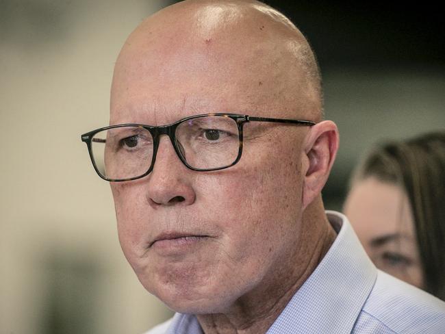 BRISBANE, AUSTRALIA - NewsWire Photos - MARCH 13, 2025: The Leader of the Opposition Peter Dutton speaks during a media event at the HQ of Disaster Relief Australia in Hendra, QLD.Picture: NewsWire / Glenn Campbell