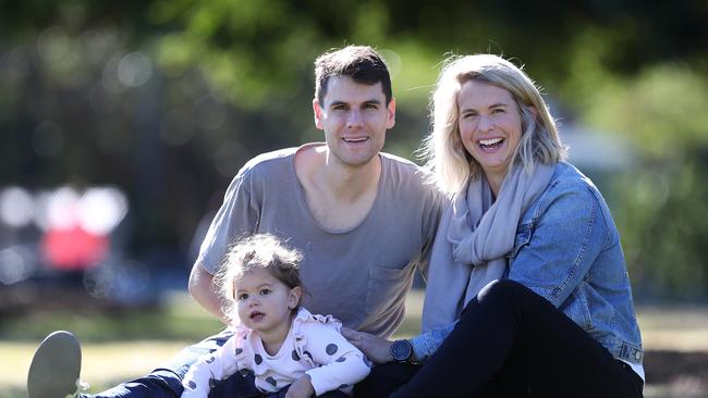 Luke Trickett pictured with wife Libby and their daughter Poppy in 2017. Pic Peter Wallis