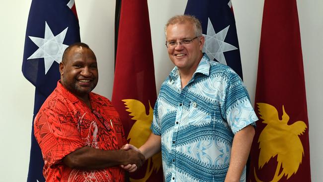 Papua New Guinea Prime Minister James Marape with Scott Morrison in 2019. Picture: AAP