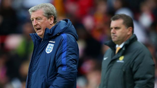 England manager Roy Hodgson (L) and Ange Postecoglou (R).