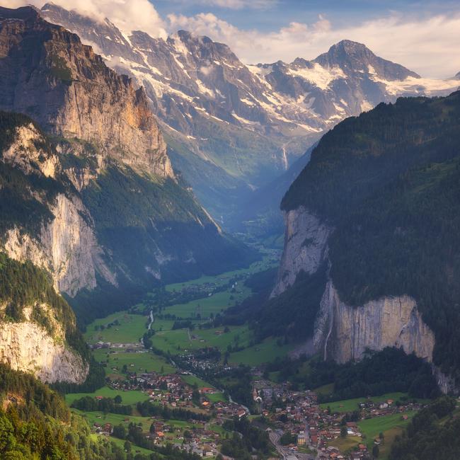 Lauterbrunnen valley located in the Swiss Alps near Interlaken.