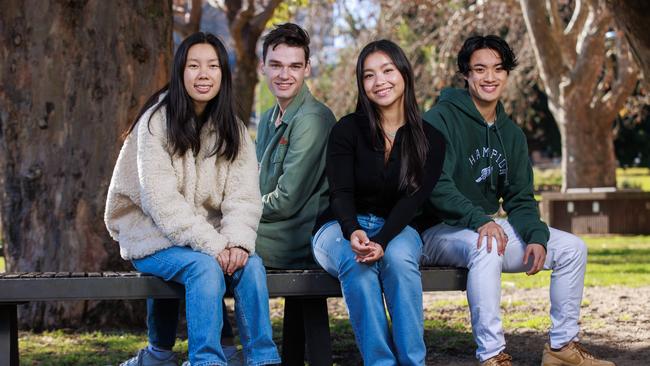 2022 high school graduates who finished top of their class have offered their advice for this year's HSC cohort. Pictured are (L-R): Joanna Kong (1st place Modern History), Tom Vercoe (1st place Legal Studies), Chloe Hoang (1st place English Advanced), and Will Tsui (2nd place Business Studies). Picture: Justin Lloyd