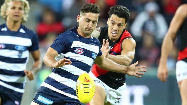 Luke Dahlhaus puts Geelong on the attack.