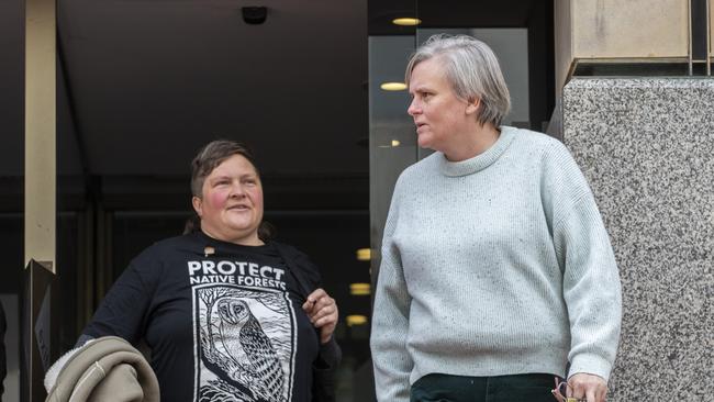 Ali Alishah’s supporters Colette Harmsen and Jenny Weber leave the Hobart Magistrates Court. Picture: Chris Kidd