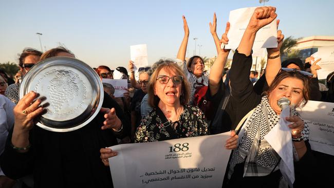 Iraqi women demonstrate against underage marriage in Tahrir Square in central Baghdad on August 8. Picture: Ahmad Al-Rubaye/AFP