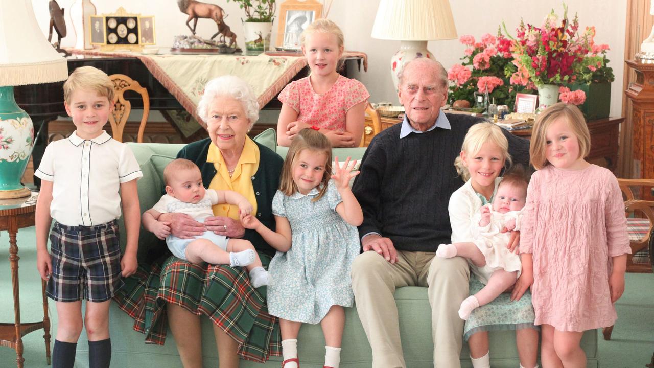 The Monarch and Prince Philip with their great-grandchildren. Picture: Duchess of Cambridge/Kensington Palace/AFP