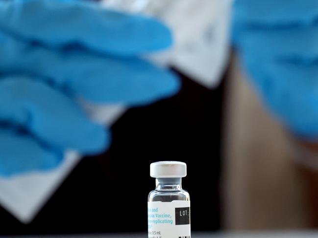 WEST HOLLYWOOD, CALIFORNIA - AUGUST 03: A pharmacist prepares a dose of the Jynneos monkeypox vaccine at a pop-up vaccination clinic opened today by the Los Angeles County Department of Public Health at the West Hollywood Library on August 3, 2022 in West Hollywood, California. California Governor Gavin Newsom declared a state of emergency on August 1st over the monkeypox outbreak which continues to grow globally.   Mario Tama/Getty Images/AFP == FOR NEWSPAPERS, INTERNET, TELCOS & TELEVISION USE ONLY ==