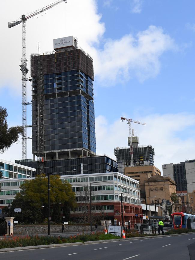 The tower under construction on North Tce. Picture: Tricia Watkinson