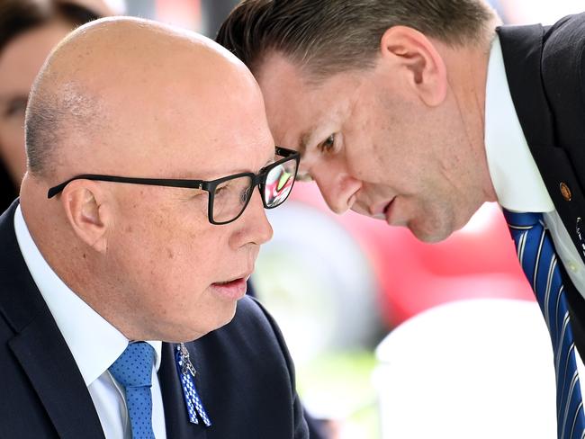 Leader of the opposition Peter Dutton and Jarrod Bleijie.National Police Remembrance Day in Brisbane. Friday September 29, 2023. Picture, John Gass