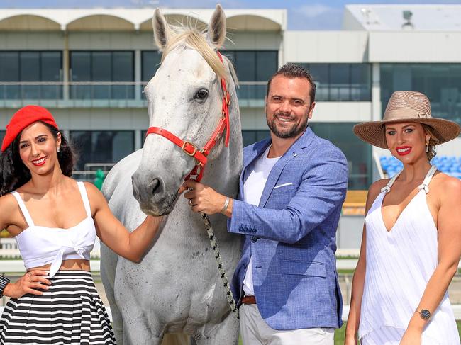 Pictured (from left) Julia Bevan, Blair Gibson and Chloe Cowell. The Gold Coast Turf Club will be constructing marquees on the infield of the track to make room for more people to attend the Magic Millions that is now completely sold out in the corporate areas. Pic Tim Marsden