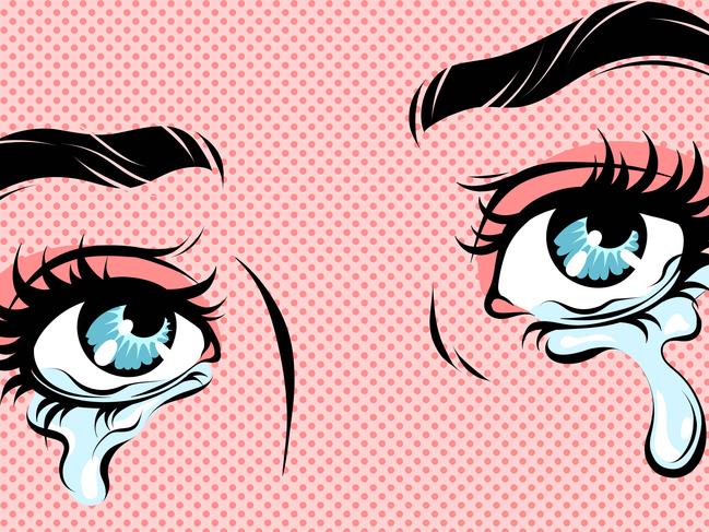 Vector illustration of crying eyes. Retro comic style.