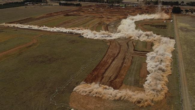 Dust floats away in the aftermath of the explosions.