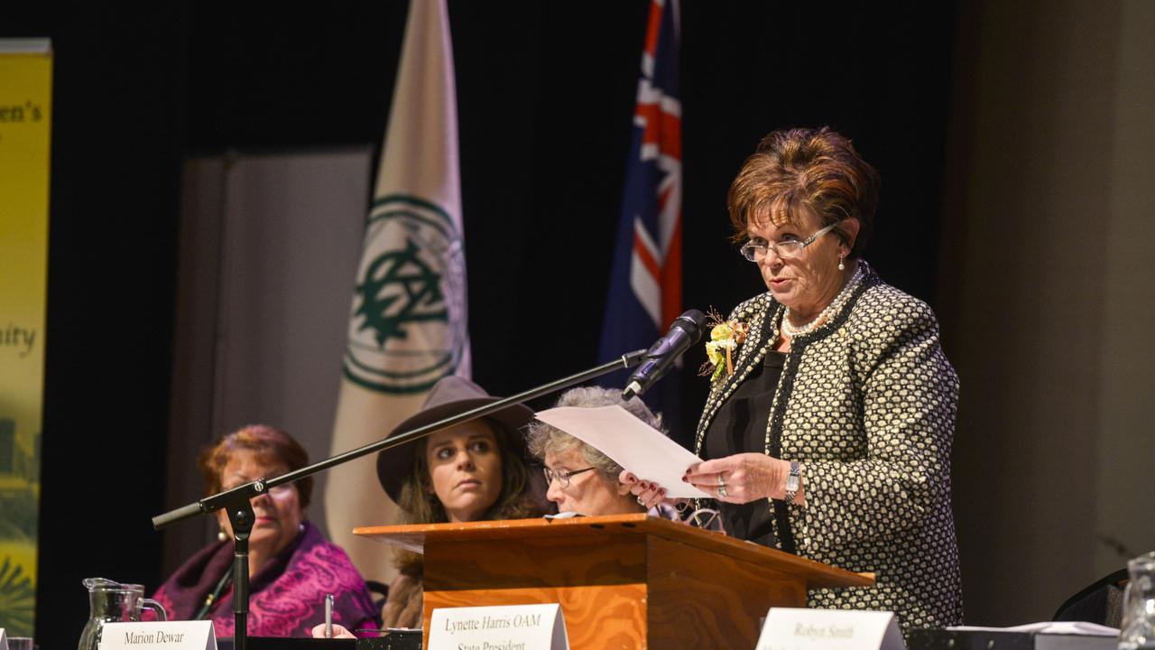 CWA Victoria president Lynette Harris OAM addresses the CWA Victoria annual general meeting in 2019 was held at the Williamstown Town Hall. Picture: Dannika Bonser