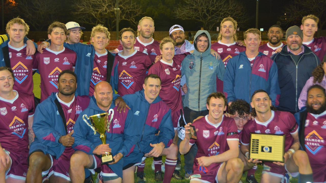 Dalby Diehards' reserve-grade side pose for a team photo after their narrow victory.