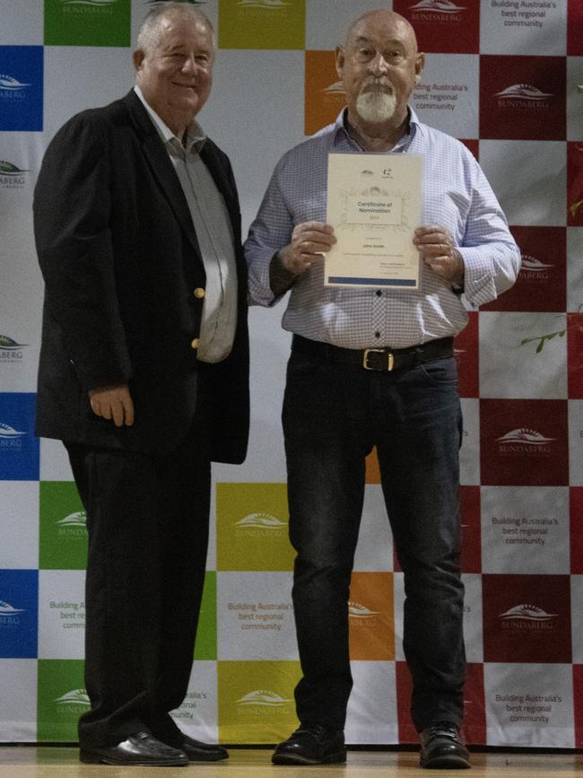 John Smith was nominated for the Senior Citizen of the Year Award at the 2024 Bundaberg Australia Day Award.