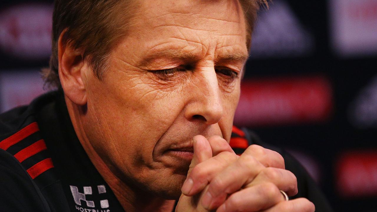 Bombers coach Mark Thompson looks in a reflective mood at the AFL Finals Series Launch at Fox Footy in 2014. (Photo by Michael Dodge/Getty Images)