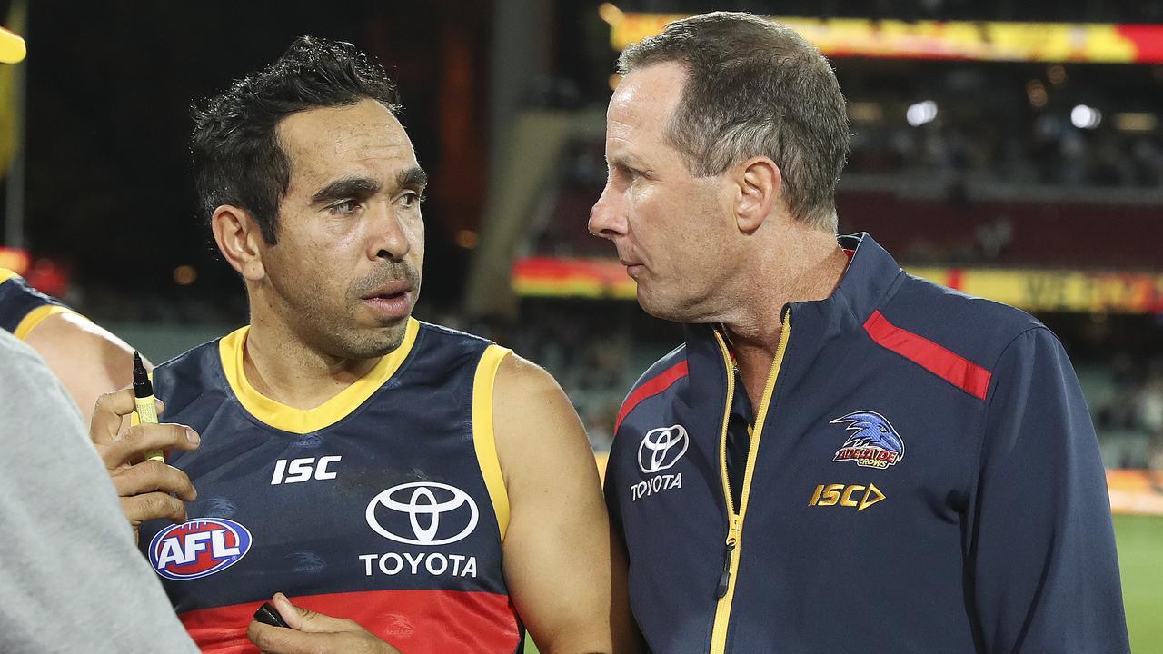 AFL - Round 22 - Adelaide Crows v Collingwood at Adelaide Oval. Eddie Betts with Don Pyke after the loss .Picture SARAH REED