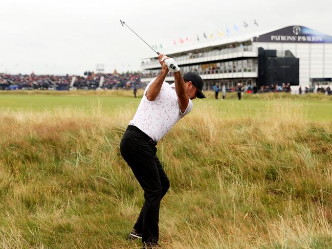 HOYLAKE, ENGLAND - JULY 22: A general view as Jason Day of Australia plays his second shot on the 18th hole on Day Three of The 151st Open at Royal Liverpool Golf Club on July 22, 2023 in Hoylake, England. (Photo by Luke Walker/Getty Images for HSBC)