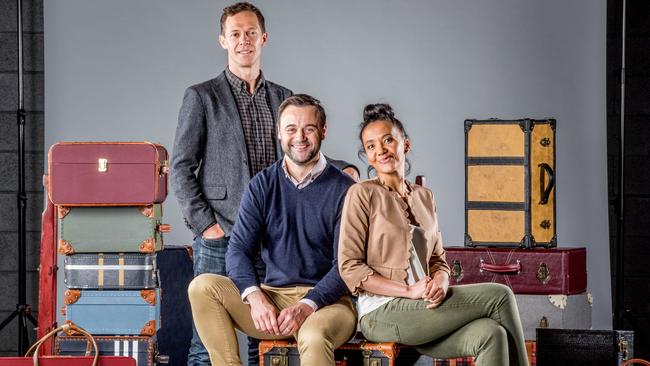 Gareth Reeves (Harry Potter), Gyton Grantley (Ron Weasley) and Paula Arundell (Hermione Granger) star in the Melbourne production of Harry Potter and the Cursed Child. Picture: Tim Carrafa