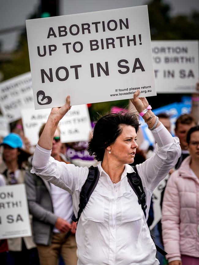 Anti-abortion protesters gathered in Adelaide on Saturday to protest against the Termination of Pregnancy bill, currently before SA Parliament. Picture: Mike Burton