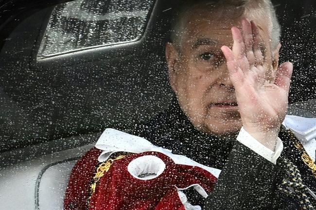 Prince Andrew, the Duke of York, leaves Buckingham Palace in central London for the coronation of his brother King Charles III