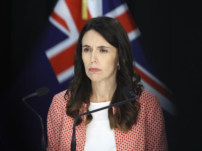 WELLINGTON, NEW ZEALAND - JANUARY 26: Prime Minister Jacinda Ardern looks on during a press conference at Parliament on January 26, 2021 in Wellington, New Zealand. Ardern said that the Government could approve a COVID-19 vaccine as soon as Wednesday, February 3. New Zealand's first shipment of the Pfizer-BioNTech vaccine is due to arrive by the end of March with a priority focus on border workers. (Photo by Hagen Hopkins/Getty Images)