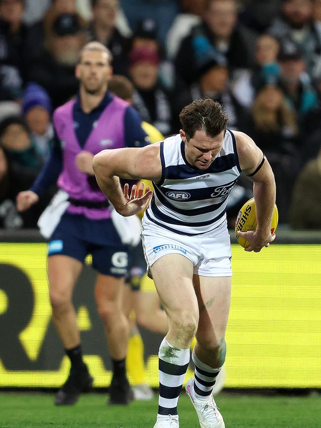 Dangerfield cracked a rib and suffered a partially collapsed lung but played on. Picture: Sarah Reed/AFL Photos via Getty