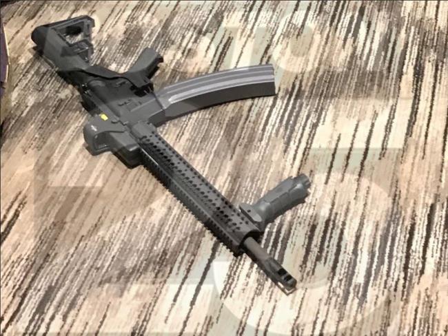 Guns found in Las Vegas gunman Stephen Paddock's Mandalay Bay hotel room. Picture: Fox25 Boston/Twitter