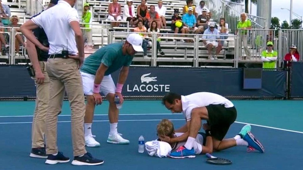 Tennis Nicola Kuhn collapses with cramp video, Miami Open news.au — Australias leading news site