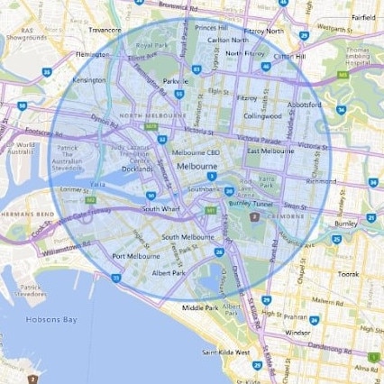 The circled area shows the total size of higher density development precincts, if combined.