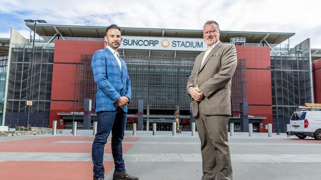 Nick Livermore from Brisbane Bombers and Steve Johnson from Ipswich Jets have joined forces to bid for the NRL’s 17th licence, Picture: Richard Walker