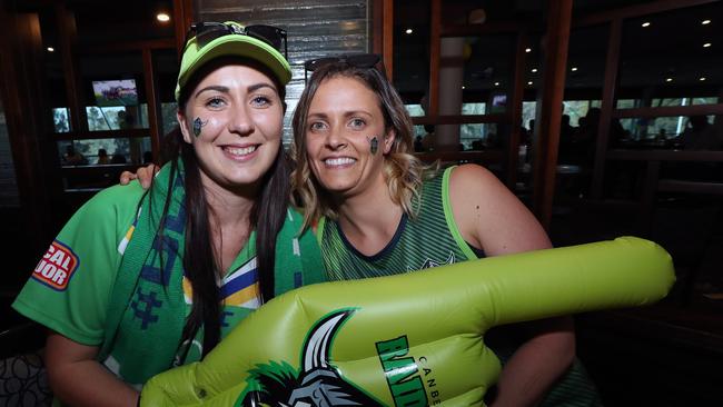 Deana Coombe and Tegan Ahern will be cheering for the Raiders. Picture: Gary Ramage