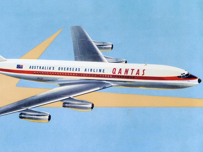 Qantas entered the age of jet travel in 1959, with the arrival of the Boeing 707-138 halving travel times. Picture: Qantas