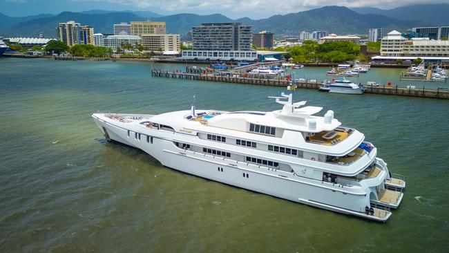 The largest tri-hull super-yacht in the world estimated to be worth $150m has arrived in Cairns for a seven day stopover.  Picture: Supplied