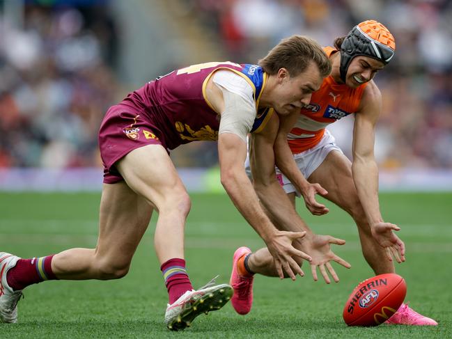 Shadeau Brain and Darcy Jones go at it on Saturday. Picture: Russell Freeman/AFL Photos