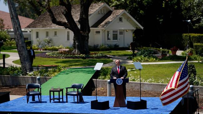 Mr Pompeo at the Richard Nixon Presidential Library. Picture: AFP