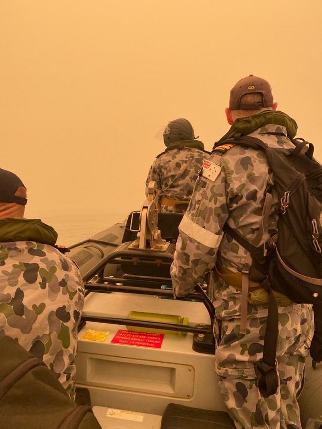 The navy was brought in to rescue locals from Mallacoota stuck on the beach.