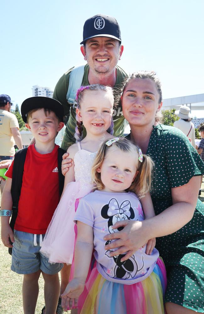 Huge crowds for the first day of the Gold Coast Show. Georgia and Matt Styler with kids Eloise, 2, Strawberry, 5 and River, 4. Picture Glenn Hampson