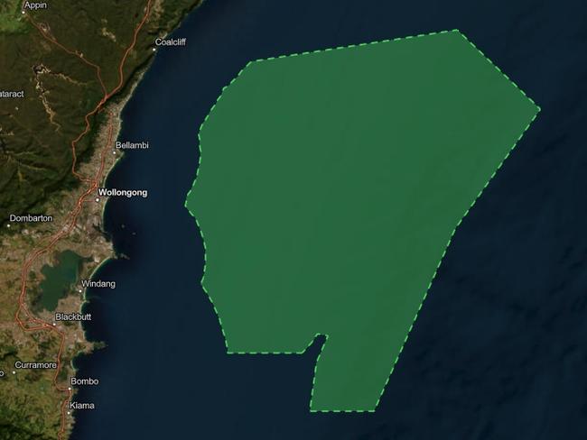 Map of impacted areas by proposed wind farms off the NSW south Coast. Picture: Supplied