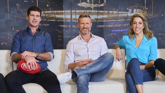 Jonathan Brown, Nathan Buckley and Kath Loughnan for Best on Ground at Fox Footy Studios. (Photo by Graham Denholm/Getty Images for Fox Sports )