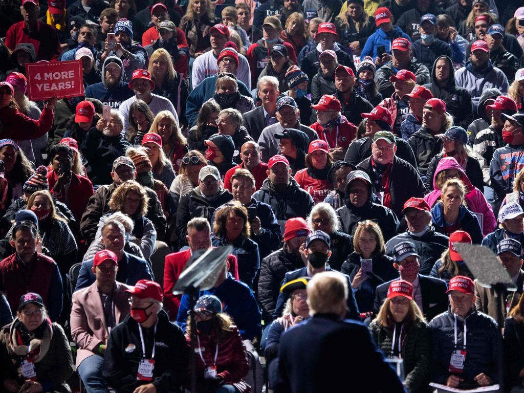 Mr Trump held a rally this week in Johnstown, Pennsylvania with little social distancing in place. Picture: SAUL LOEB / AFP.