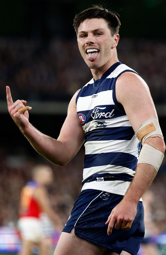 Oliver Henry was stellar for the Cats. Picture: Michael Willson/AFL Photos via Getty Images.