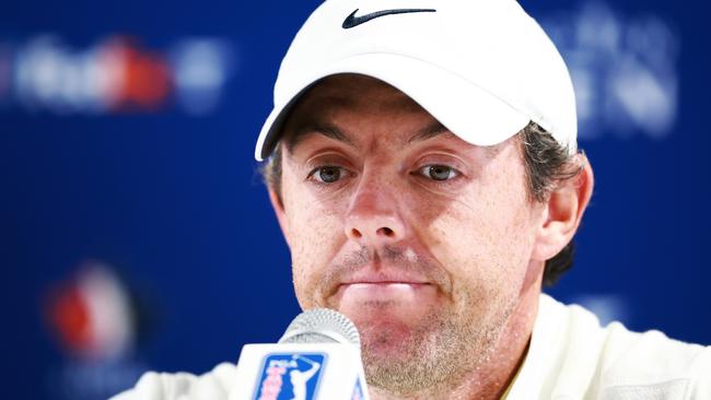 TORONTO, CANADA - JUNE 07: Rory McIlroy of Northern Ireland speaks to the media after playing in the Pro-Am of the RBC Canadian Open at Oakdale Golf and Country Club on June 07, 2023 in Toronto, Ontario, Canada. (Photo by Vaughn Ridley/Getty Images)