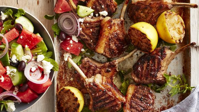 Dig in: Frenched lamb cutlets with Greek-inspired salad. Picture: Craig Wall