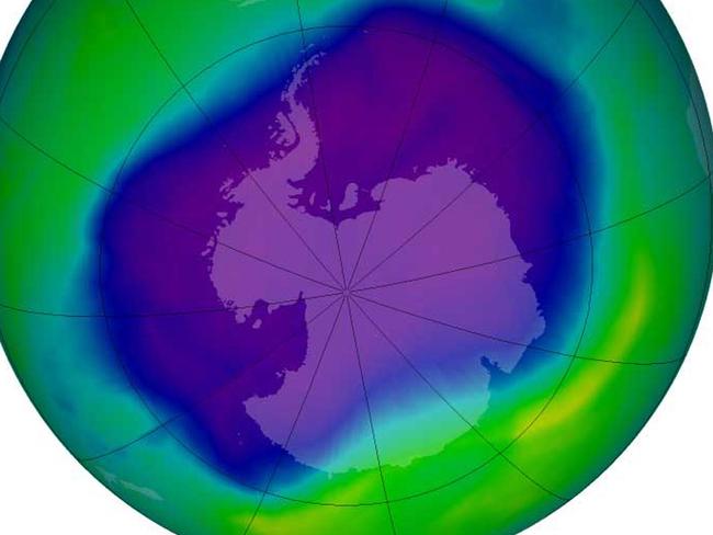 This image, from September 24, 2006, shows the Antarctic ozone hole was equal to the record single-day largest area of 11.4 million square miles, reached on September 9, 2000. Picture: NASA