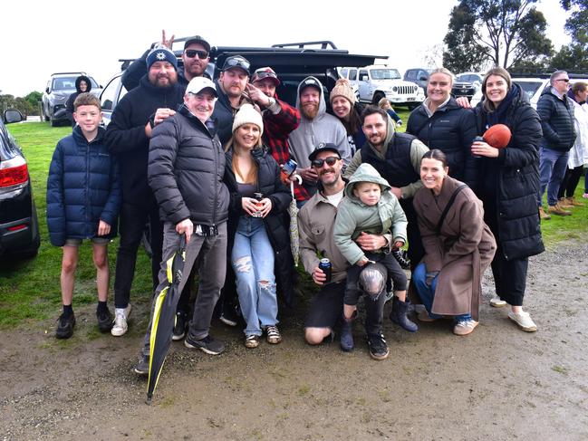 West Gippsland league grand final match 2024 — Phillip Island Bulldogs V Nar Nar Goon "The Goon" Football Club at Garfield Recreation Reserve on September 14, 2024: Mark McManus (Msplumbwox) and friends. Picture: Jack Colantuono