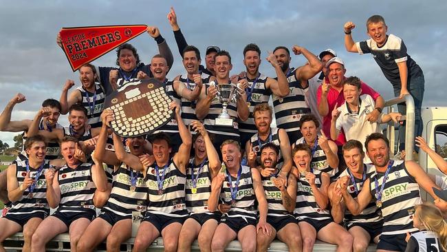 Coorong celebrates its 2024 RMFL premiership. Picture: Coorong Cats Football Club