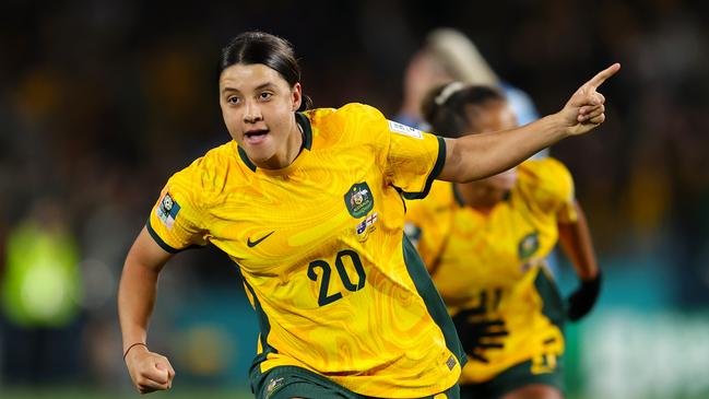 Fan favourite Sam Kerr celebrates after scoring a goal in the semi-final against England. Picture: Getty Images