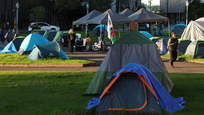 The encampment at Sydney University is almost completely deserted. Picture: Rohan Kelly
