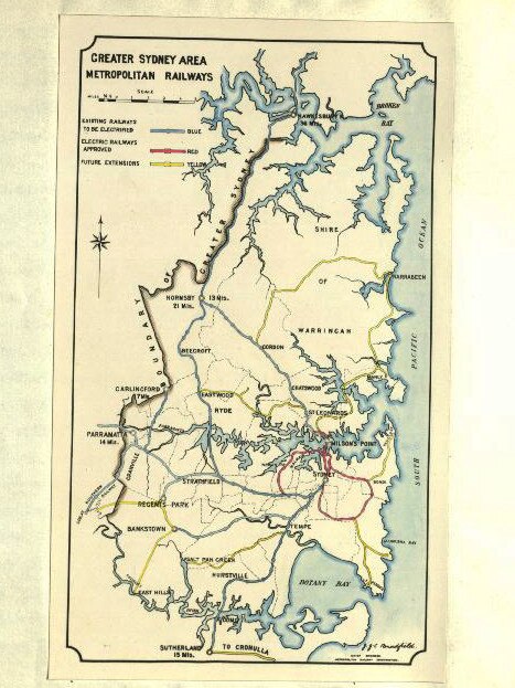 An early precursor to the Sydney rail map seen here in the 1924 thesis presented by Sydney Harbour bridge chief engineer Dr. John Bradfield. Photo courtesy of the University of Sydney